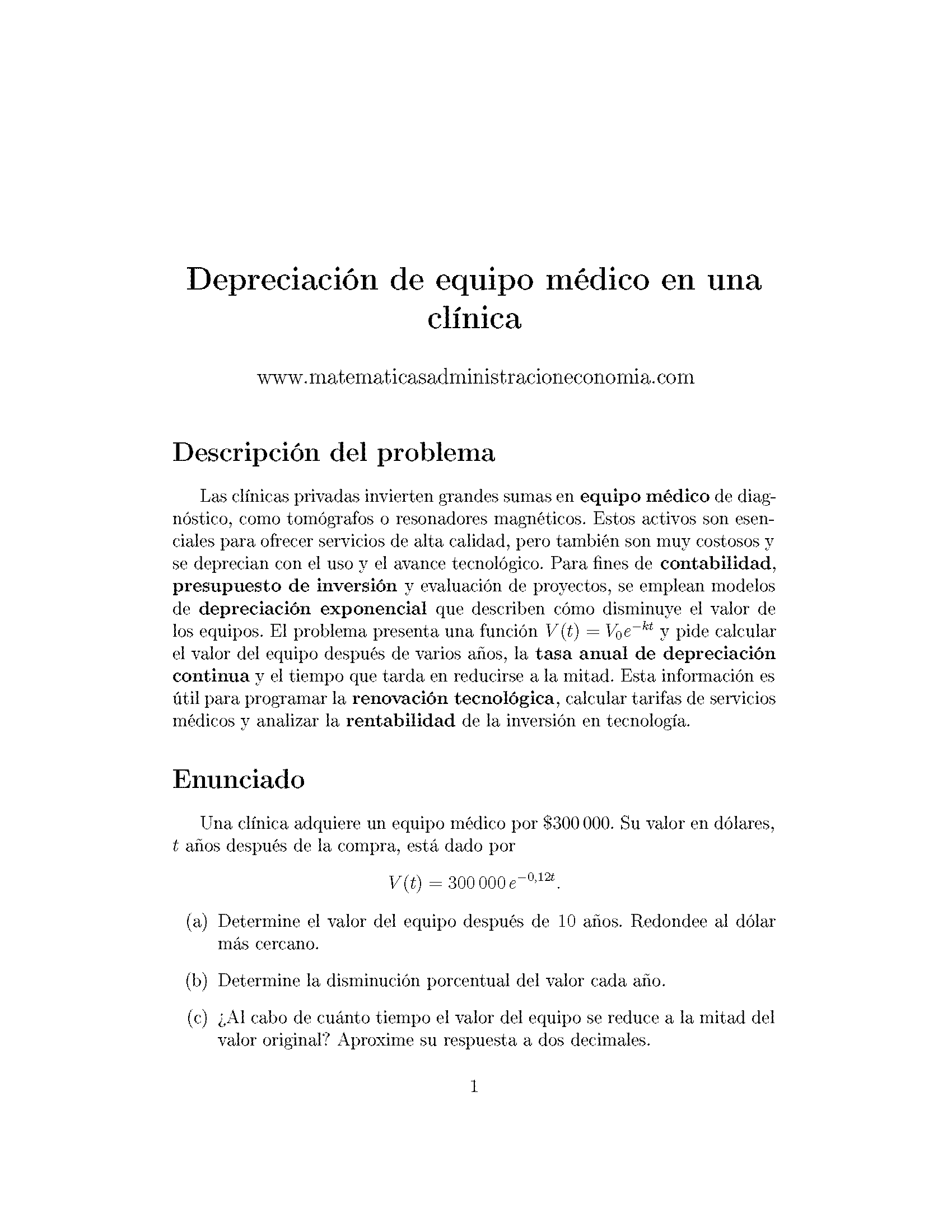 Depreciación de equipo médico en una clínica - Matemáticas Aplicadas para Administración y Economía_Página_1