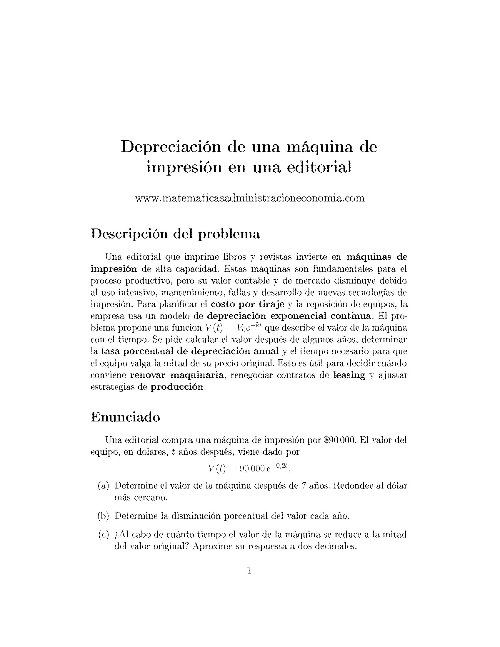 Depreciación de una máquina de impresión en una editorial - Matemáticas Aplicadas para Administración y Economía_Página_1