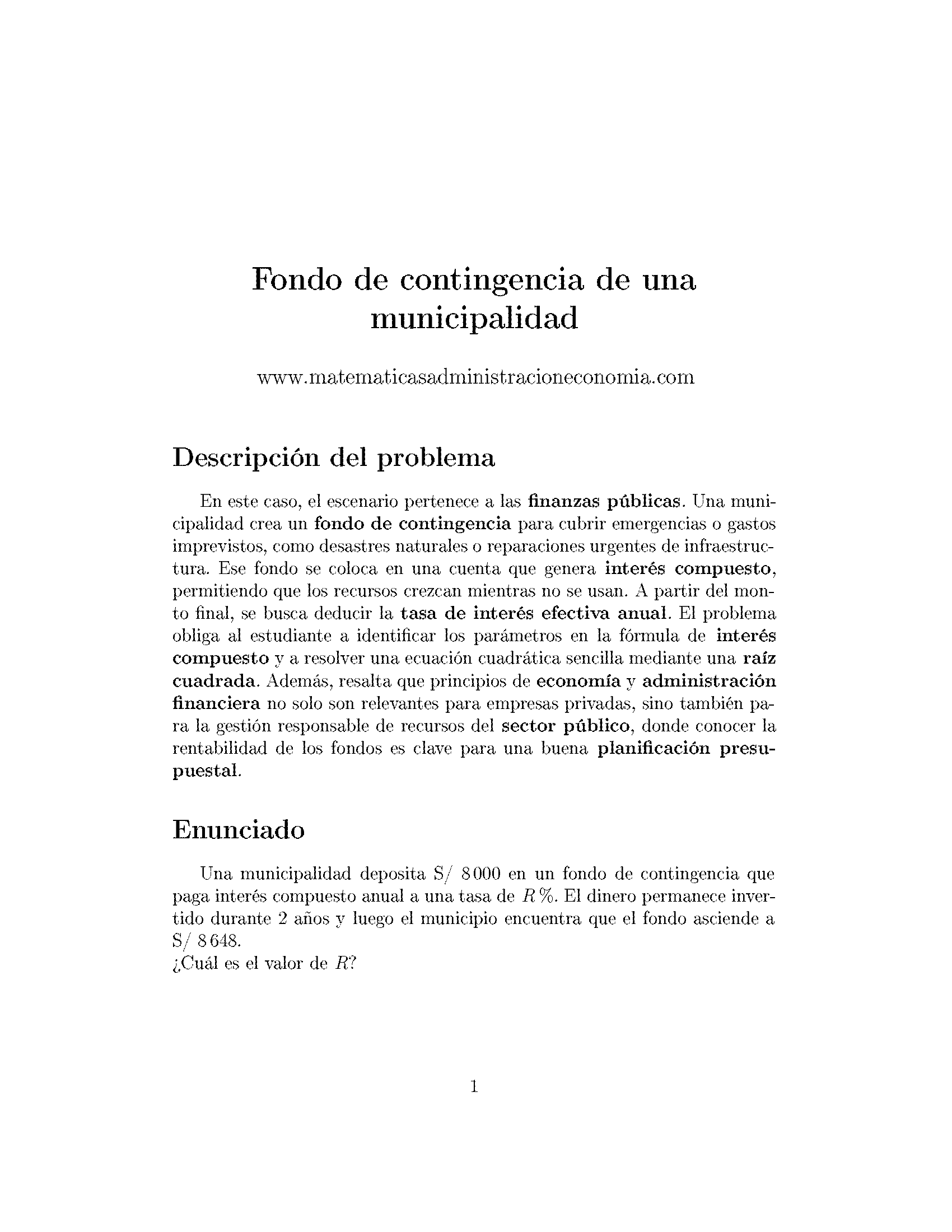 Fondo de contingencia de una municipalidad - Matemáticas Aplicadas para Administración y Economía