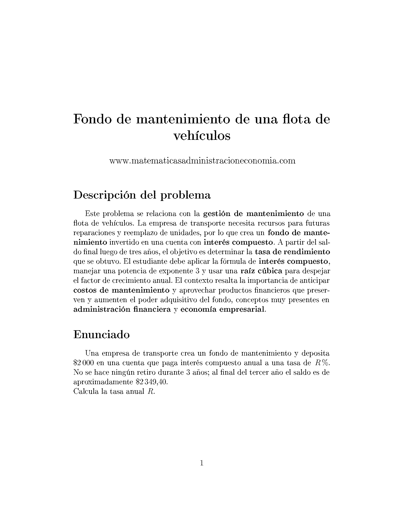 Fondo de mantenimiento de una flota de vehículos - Matemáticas Aplicadas para Administración y Economía