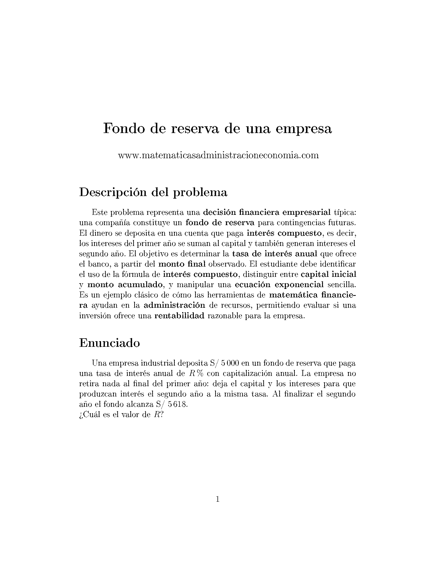 Fondo de reserva de una empresa - Matemáticas Aplicadas para Administración y Economía