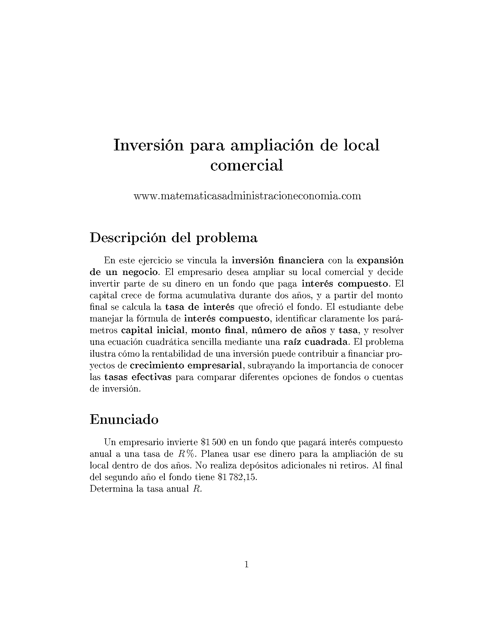Inversión para ampliación de local comercial - Matemáticas Aplicadas para Administración y Economía