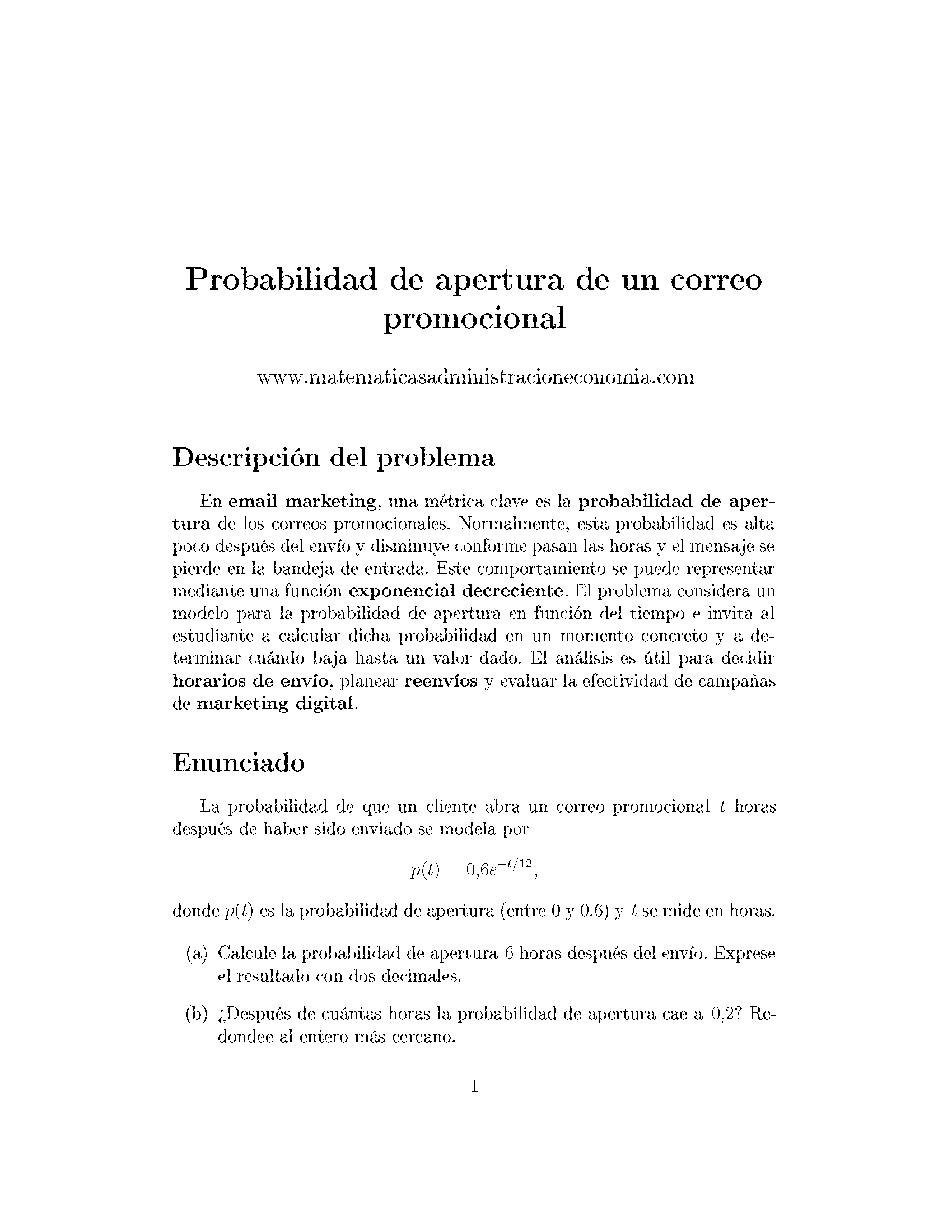 Probabilidad de apertura de un correo promocional - Matemáticas Aplicadas para Administración y Economía