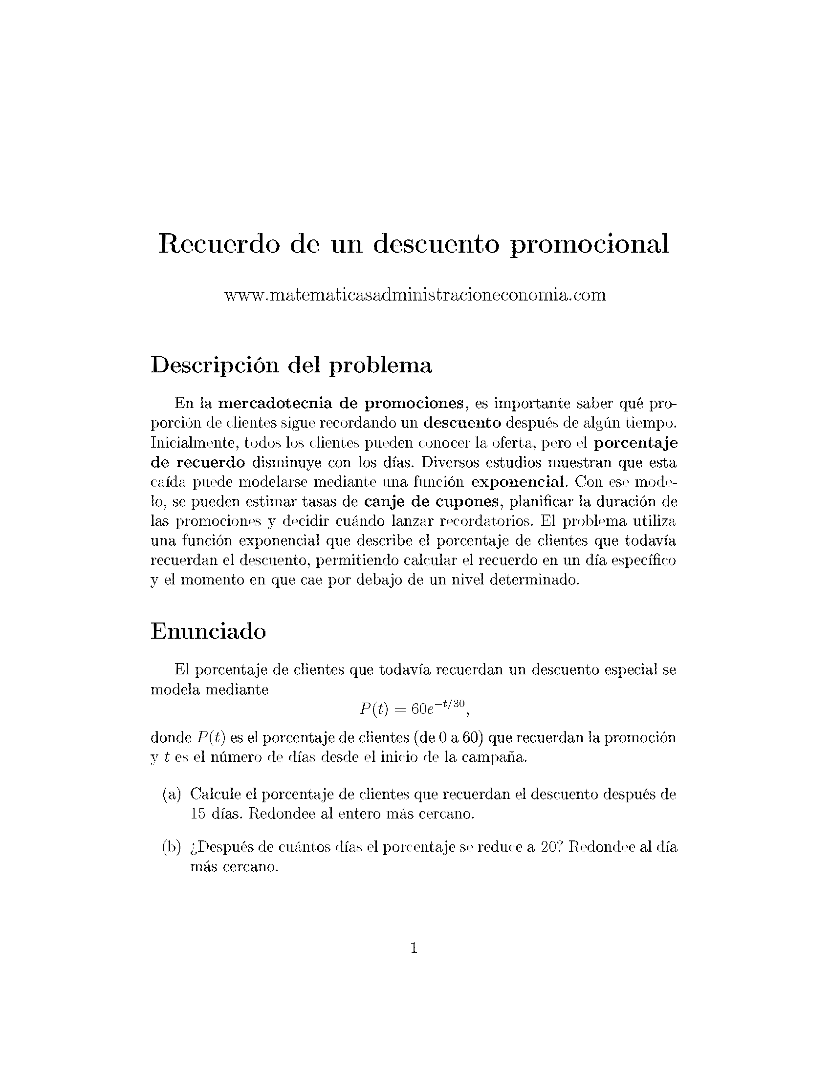 Recuerdo de un descuento promocional - Matemáticas Aplicadas para Administración y Economía
