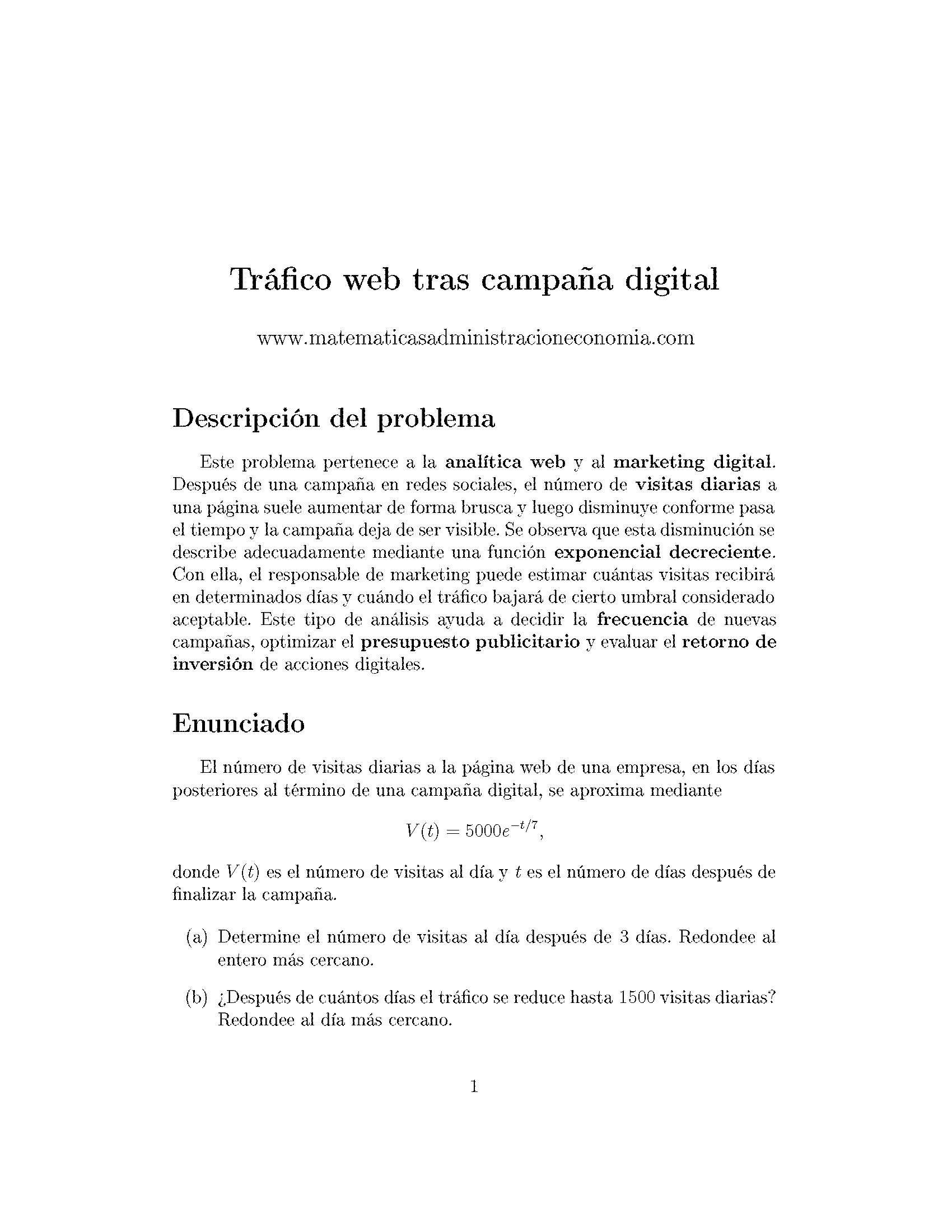 Tráfico web tras campaña digital - Matemáticas Aplicadas para Administración y Economía