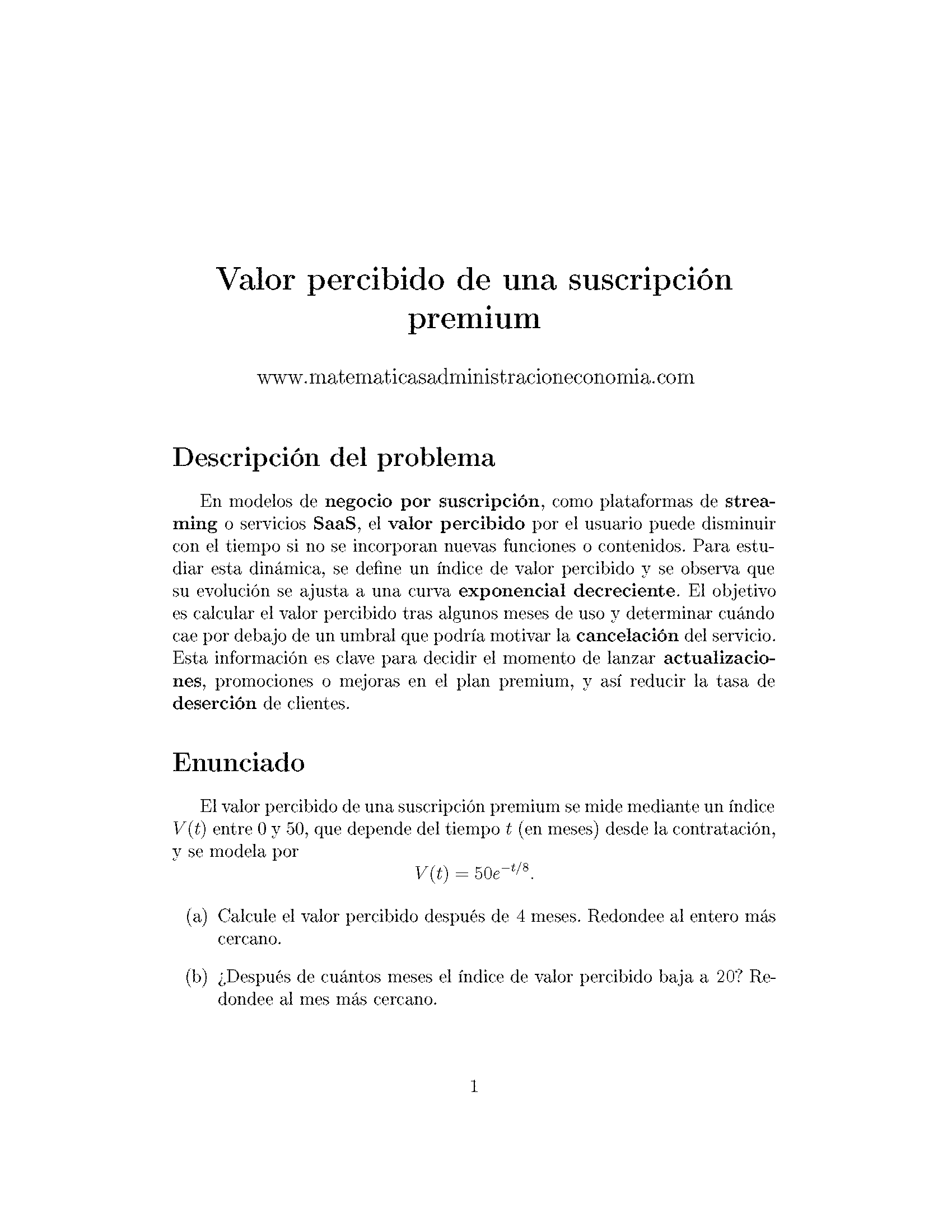 Valor percibido de una suscripción premium - Matemáticas Aplicadas para Administración y Economía